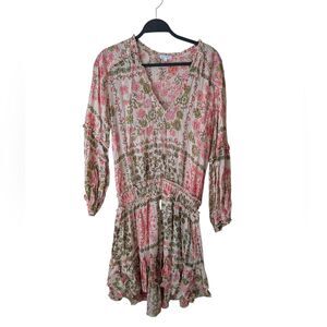 Poupette St. Barth Pink Anais Bohemian Vacation Summer Resort Mini Dress Size L